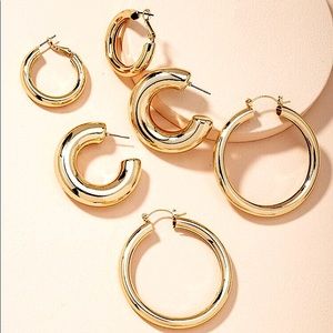 3pairs Chunky Hoop Earrings